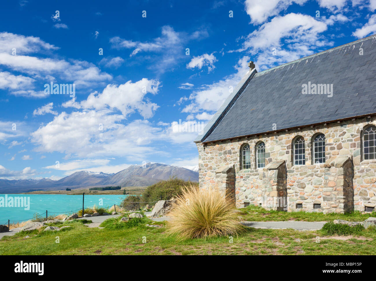 Lake Tekapo See Tekapo Neuseeland Südinsel Neuseeland Kirche des Guten Hirten Lake Tekapo Neuseeland mackenzie Bezirk South Island nz Stockfoto