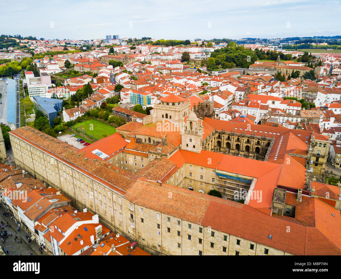 Das Kloster San Martin Pinario oder Mosteiro de San Martin Pinario Antenne Panoramablick in Santiago de Compostela in Galizien, Spanien Stockfoto