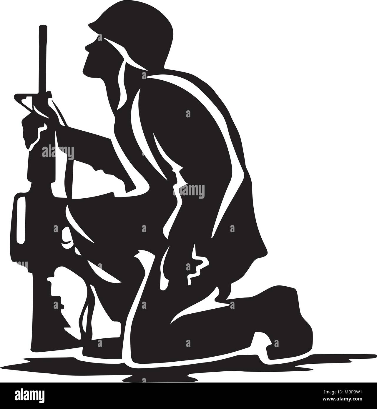 Militär Soldat kniend Silhouette Vector Illustration Stock Vektor