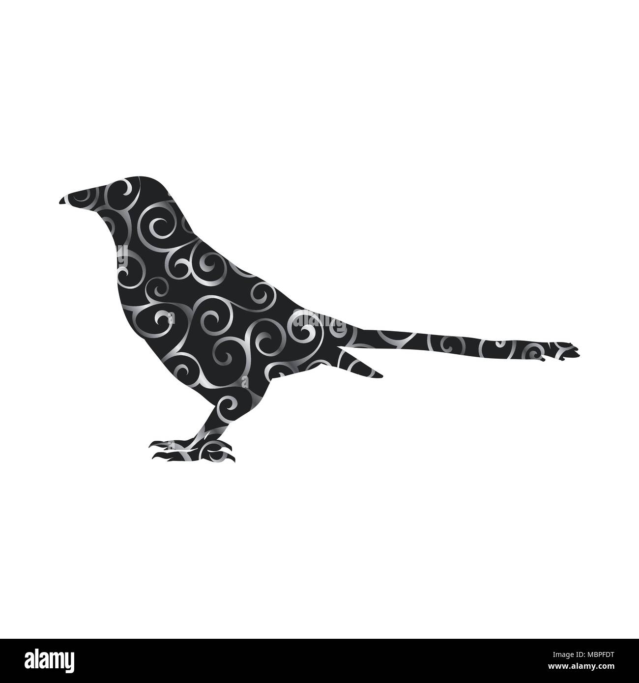 Magpie Vogel spiralförmige Muster Farbe silhouette Tier. Vektor Illustrator. Stock Vektor