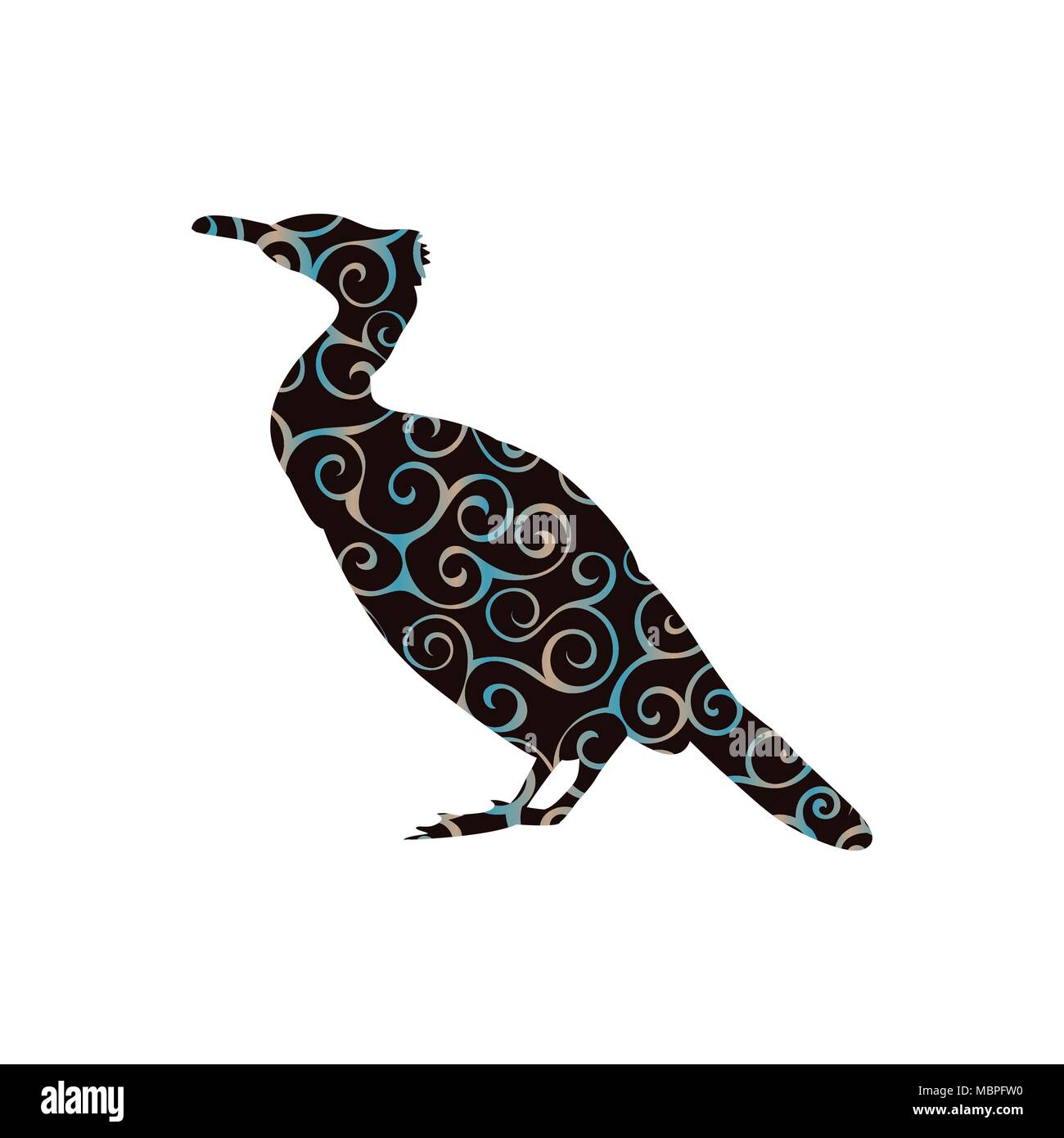 Kormoran Vogel spiralförmige Muster Farbe silhouette Tier. Vektor Illustrator. Stock Vektor