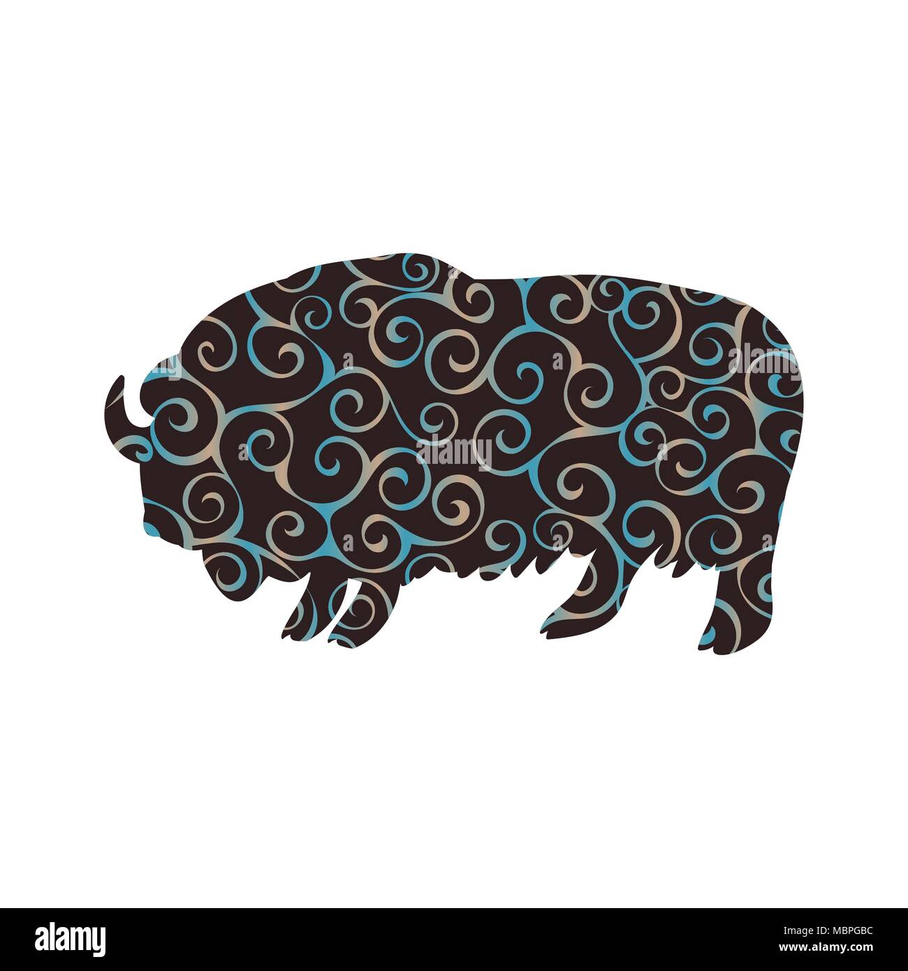 Stier Moschusochse Säugetier spiralförmige Muster Farbe silhouette Tier. Vektor Illustrator. Stock Vektor