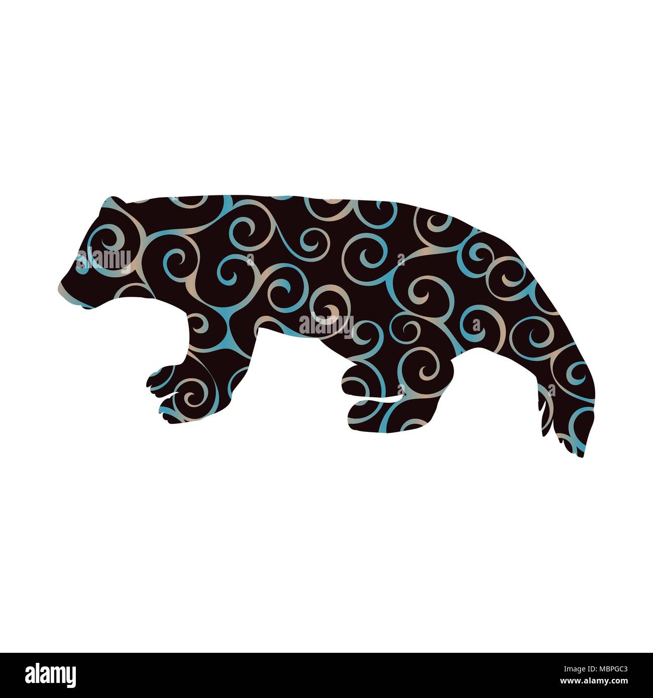 Wolverine trägt Wildlife spiralförmige Muster Farbe silhouette Tier. Vektor Illustrator. Stock Vektor