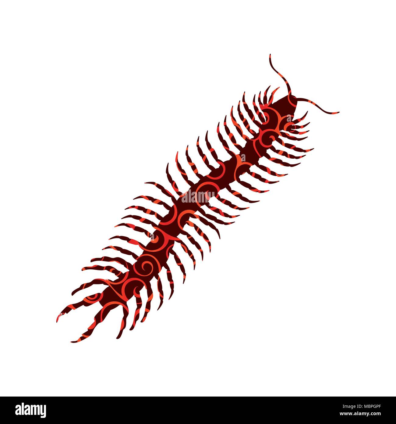 Tausendfüßler Insekt spiralförmige Muster Farbe silhouette Tier. Vektor Illustrator. Stock Vektor