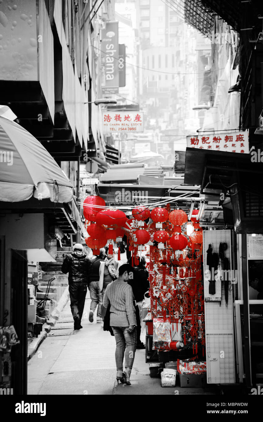 Stände mit traditionellen chinesischen Waren in Hongkong, SAR China Stockfoto