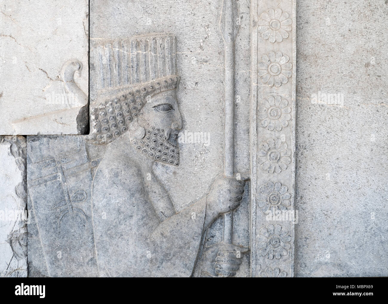 Flachrelief eines persischen Guard, Persepolis (alte Hauptstadt von Persien), Iran Stockfoto