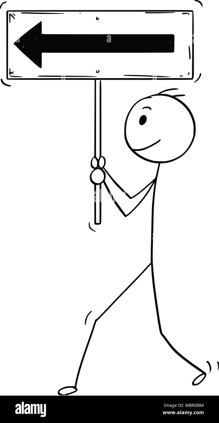 Cartoon von motivierten Geschäftsmann zu Fuß nach Vorne und halten mit Richtungspfeilen Stock Vektor