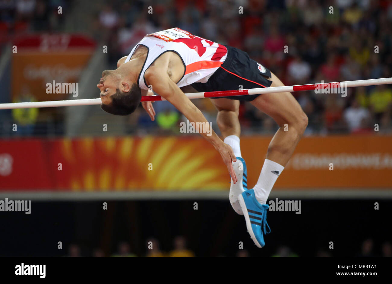 England's Robbie Grabarz in der Männer Hochsprung Finale bei den Carrara Stadion bei Tag sieben der 2018 Commonwealth Games in der Gold Coast, Australien. PRESS ASSOCIATION Foto. Bild Datum: Mittwoch, 11. April 2018. Siehe PA Geschichte COMMONWEALTH Athletik. Photo Credit: Danny Lawson/PA-Kabel. Einschränkungen: Nur für den redaktionellen Gebrauch bestimmt. Keine kommerzielle Nutzung. Kein Video-Emulation. Stockfoto