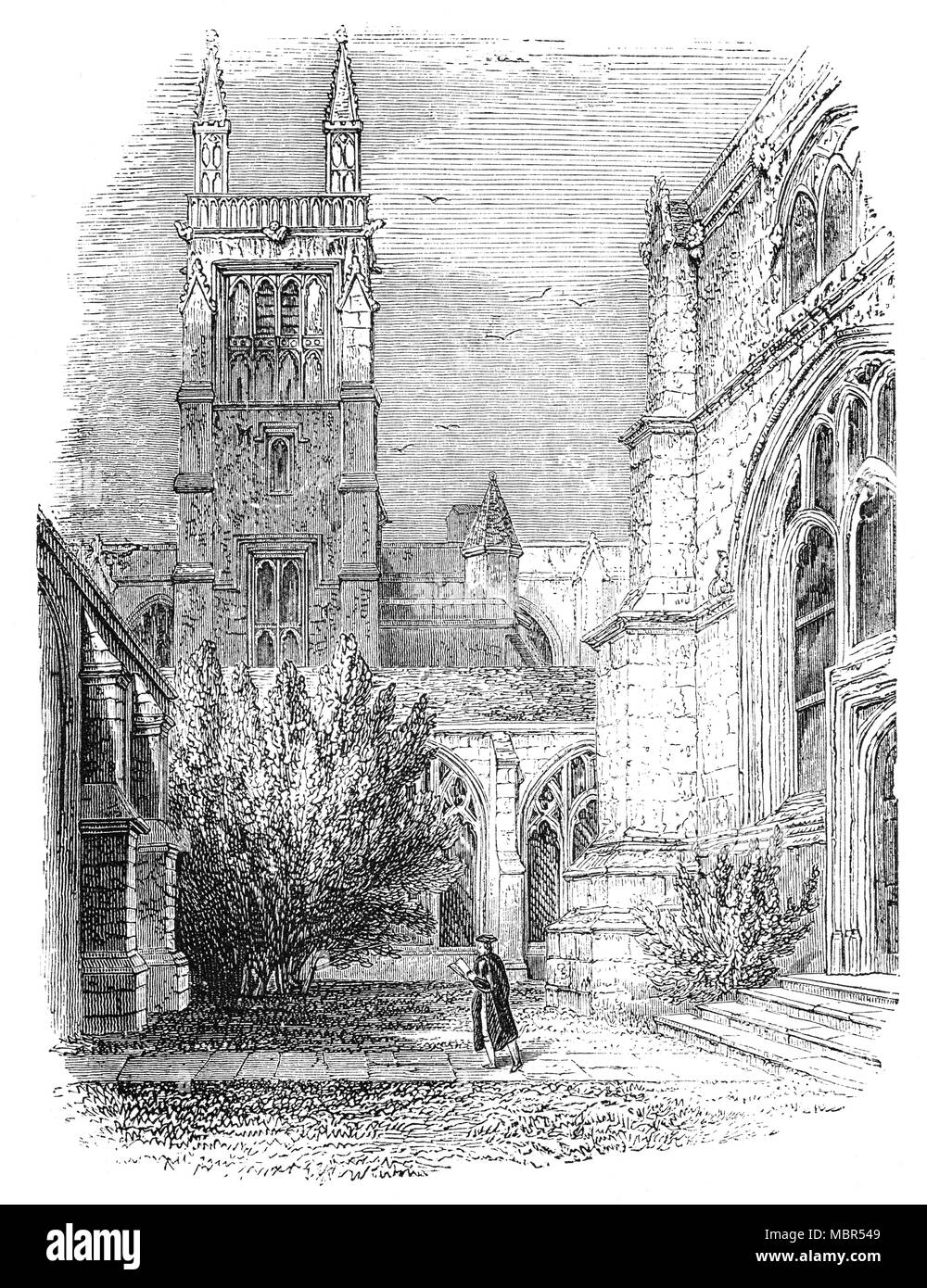 Winchester College in Hampshire, England, war in 1382 durch William von Wykeham, Bischof von Winchester und Bundeskanzler sowohl Edward III und Richard II., und die ersten 70 armen Gelehrten gegründet, um die Schule in 1394 eingetragen. Es wurde in Zusammenarbeit mit New College, Oxford, für die es entworfen wurde, als Anleger: die Gebäude der beiden Hochschulen wurden durch Maurermeister Wilhelm Wynford entworfen zu handeln gegründet. Diese doppelte Stiftung wurde das Modell für Eton College und King's College, Cambridge, 50 Jahre später, und die Westminster School, Christ Church, Oxford, und das Trinity College, Cambridge, in Tudor times. Stockfoto