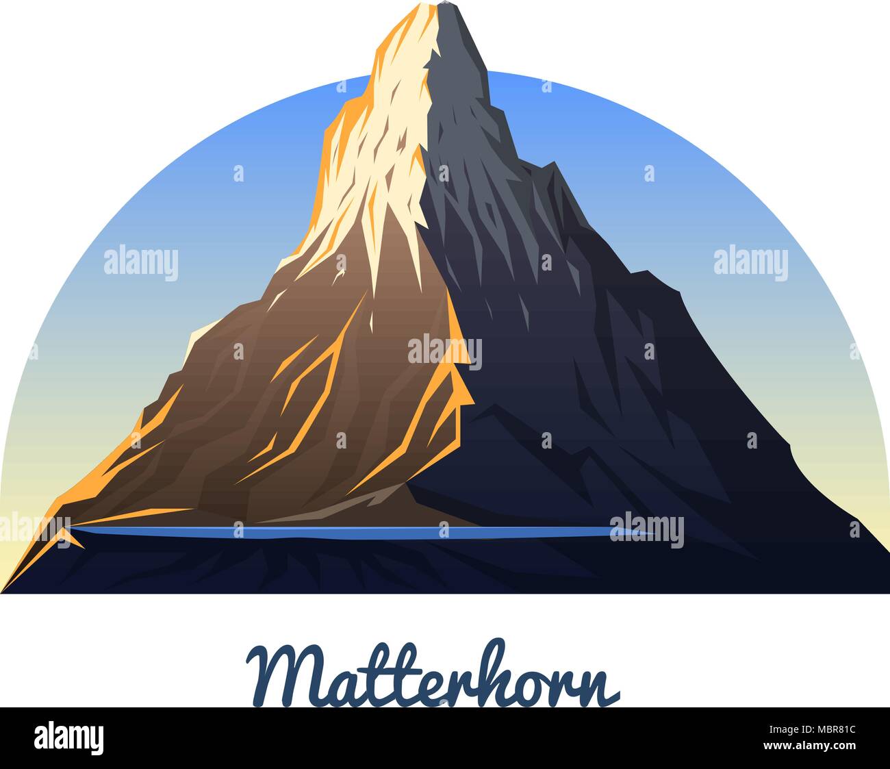 Matterhorn. Peaks, Landschaft in einem frühen Tageslicht. Reisen oder Camping, Klettern. Outdoor Bergkuppen in Zermatt, Schweiz. Wallis. Stock Vektor