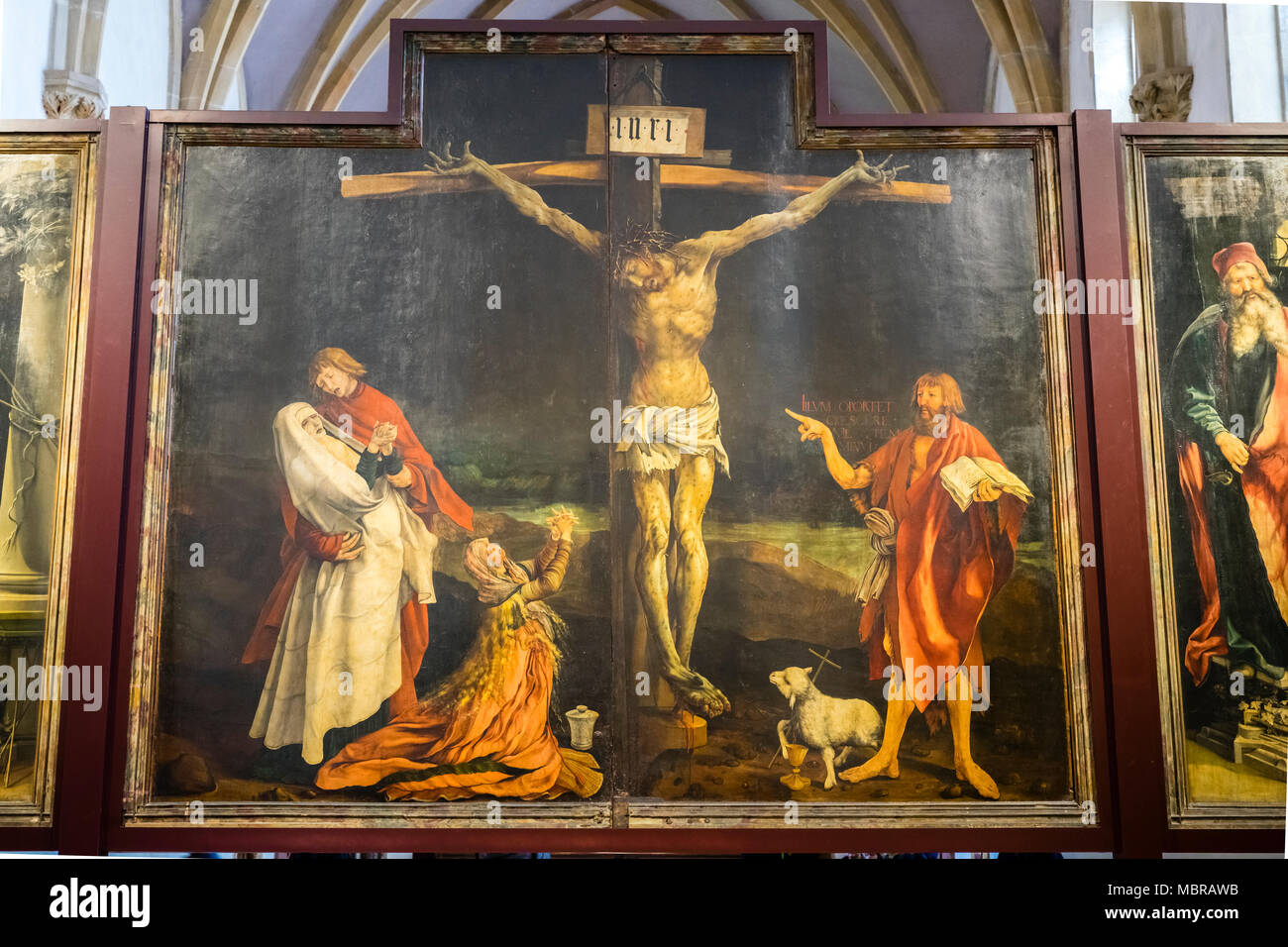 Isenheimer Altar von Matthias Grünewald, Kreuzigung, Museum Unterlinden, das Musée Unterlinden, Colmar, Elsass, Frankreich Stockfoto