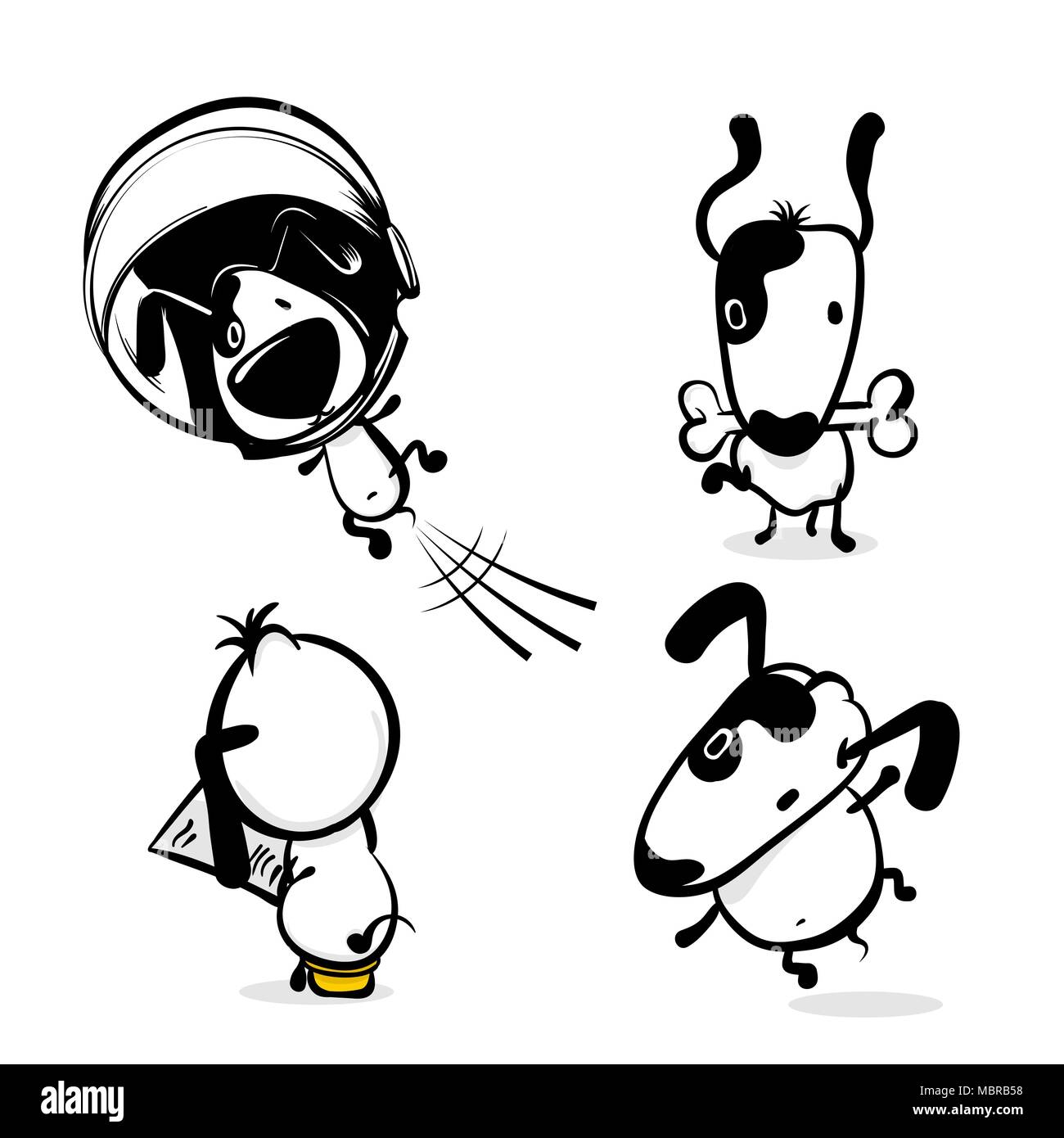 Comic Hund monochromen Sticker Set Niedliche Stock Vektor