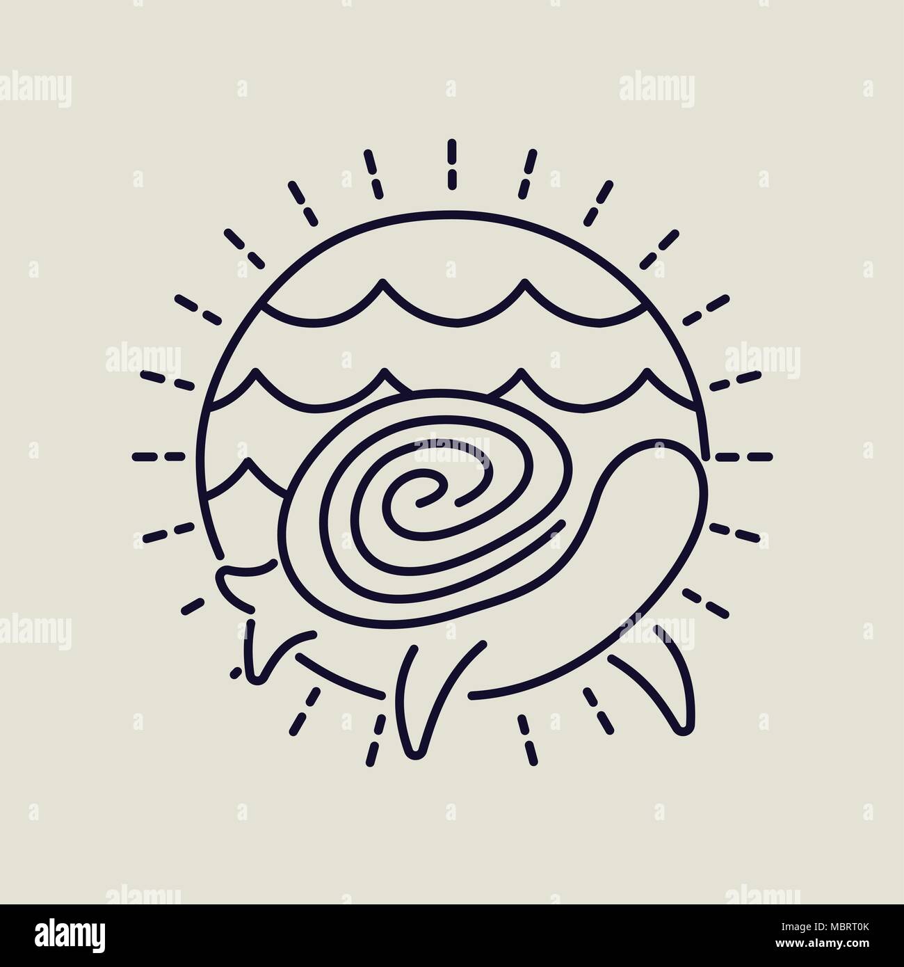 Sommer Strand Ferienhäuser Icon Design in modernen flache Linie kunst Stil. Abstrakte rahmen Dekoration mit Sea Turtle. EPS 10 Vektor. Stock Vektor