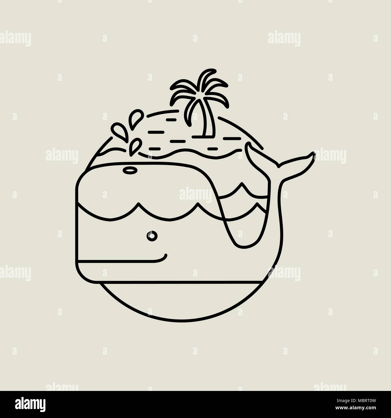 Summer Island Line Art Symbol im modernen Stil. Strand wal Abbildung mit Palme und Wellen. EPS 10 Vektor. Stock Vektor