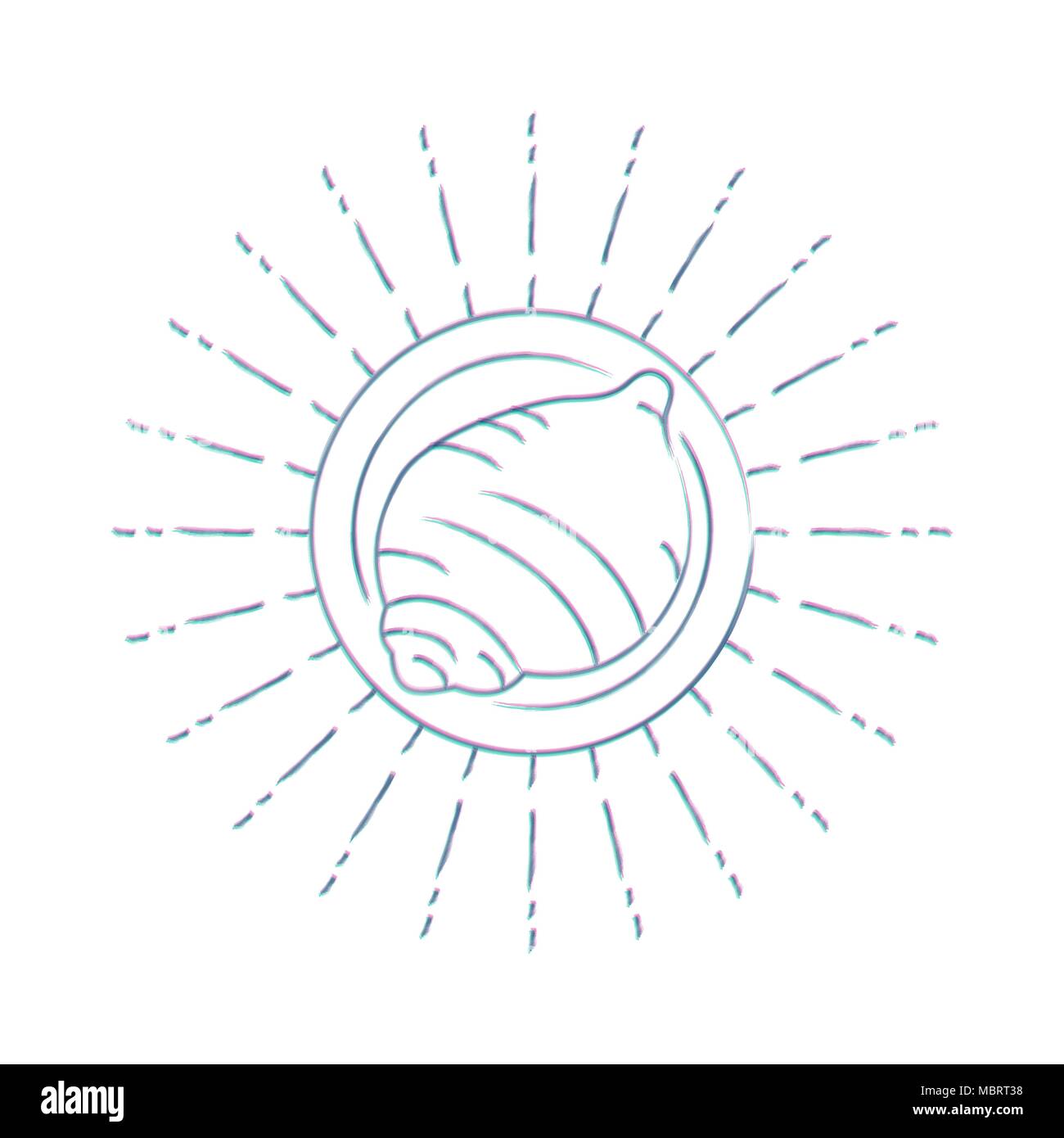 Retro beach sea shell Icon in flache Linie kunst, Sommerurlaub Konzept mit Sun Form Rahmen. EPS 10 Vektor. Stock Vektor