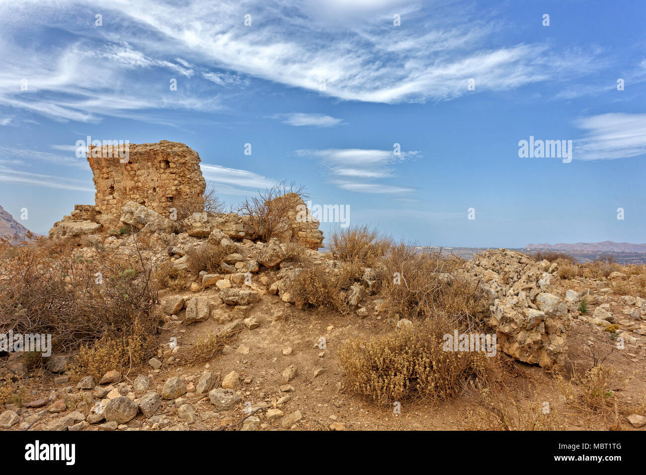 Ruinen der heidnischen griechischen Tempel von Demeter, der Göttin der Ernte und der Fruchtbarkeit, bei Aptera auf Kreta. Stockfoto