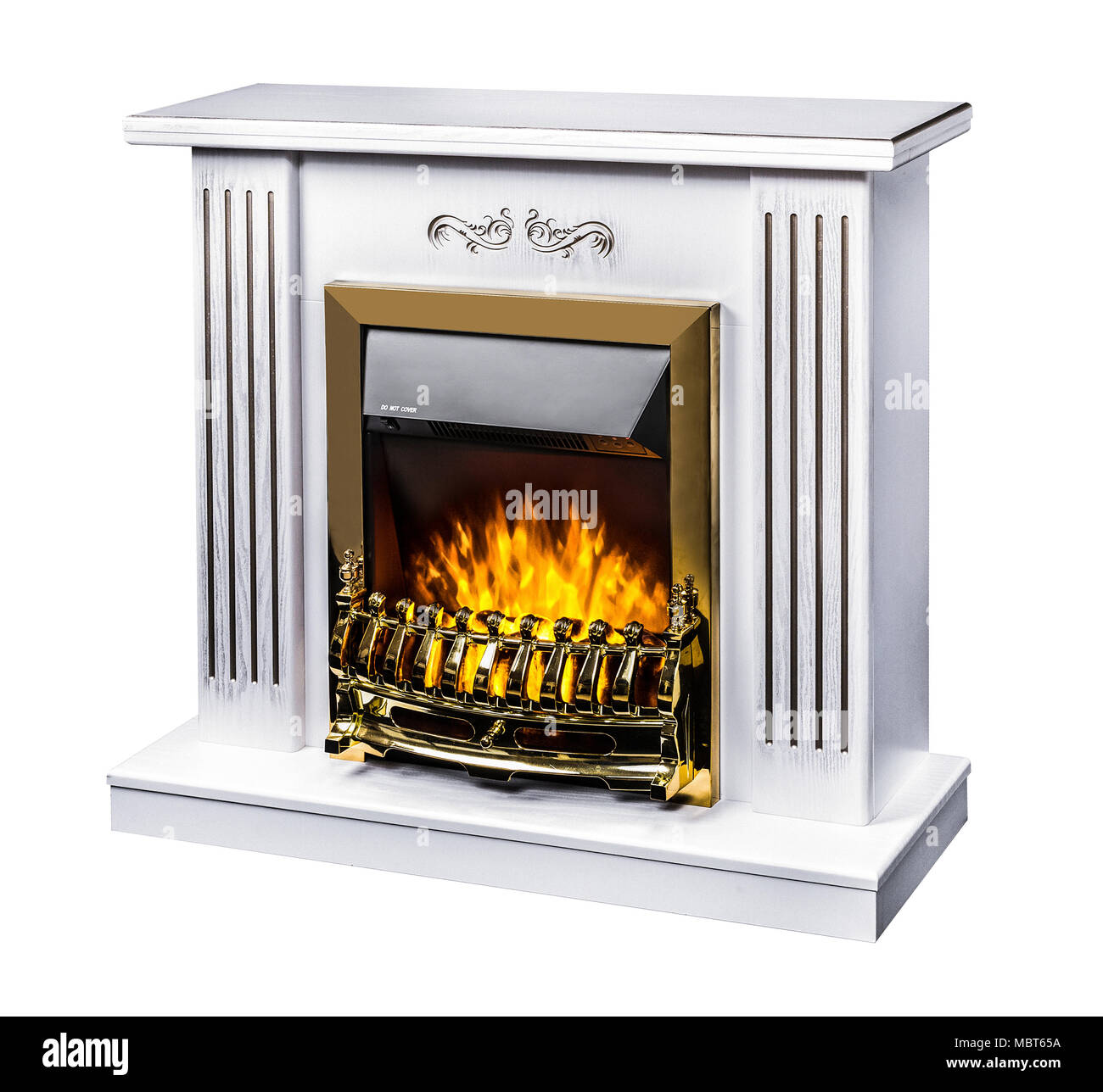 Modernen dekorativen elektrischer Kamin mit einem schönen brennende Flamme,  isoliert Foto auf weißem Hintergrund Stockfotografie - Alamy