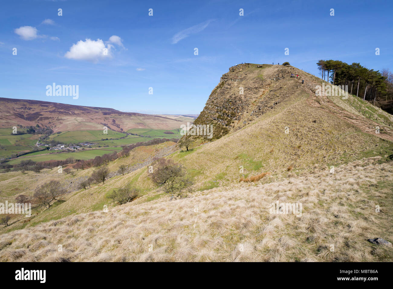 Die große Ridge zu Fuß Backtor Nook suchen mit Blick auf die edale Tal, Castleton, Peak District National Park Stockfoto