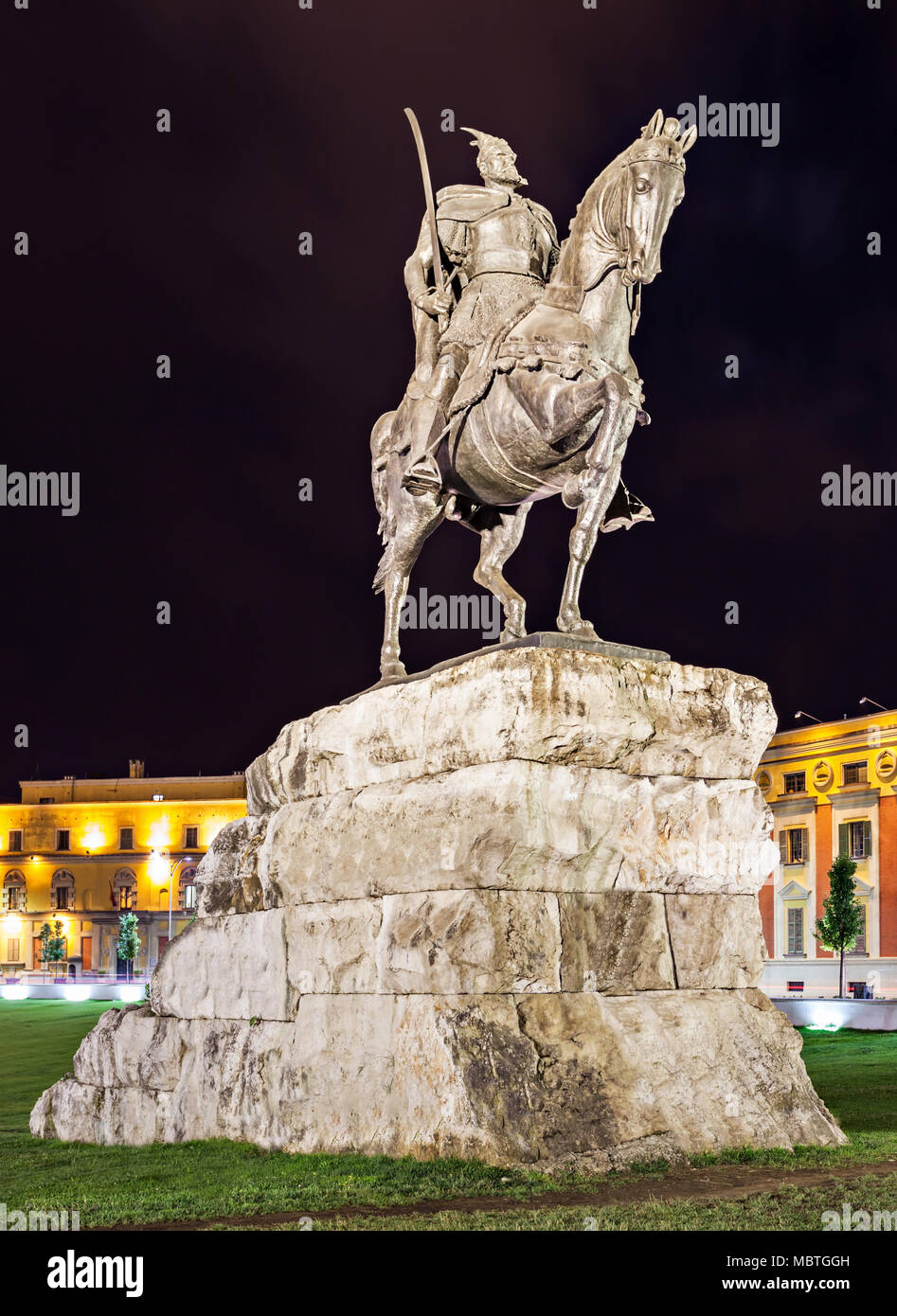 Skanderberg Statue in der Mitte, Tirana, Albanien Stockfoto