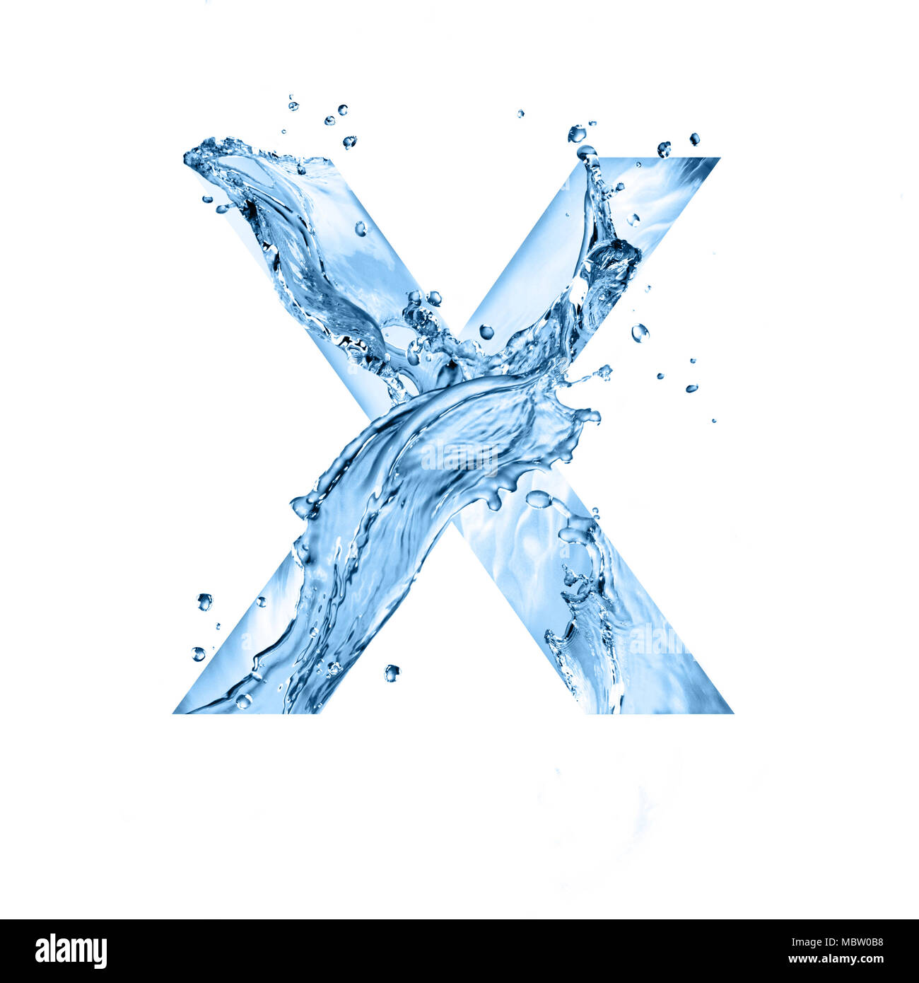 Stilisierte font, Art Text aus Wasser spritzt, Großbuchstabe x, auf weißem Hintergrund Stockfoto