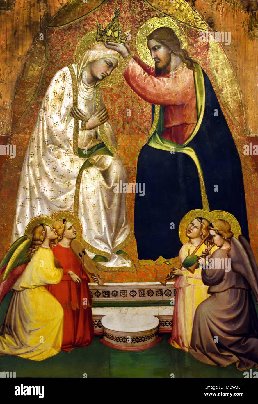 Incoronazione della Vergine ed Angeli musicanti - Krönung der Jungfrau und Musiker Engel von Spinello Aretino 14. Jahrhundert Italien Italienisch Stockfoto