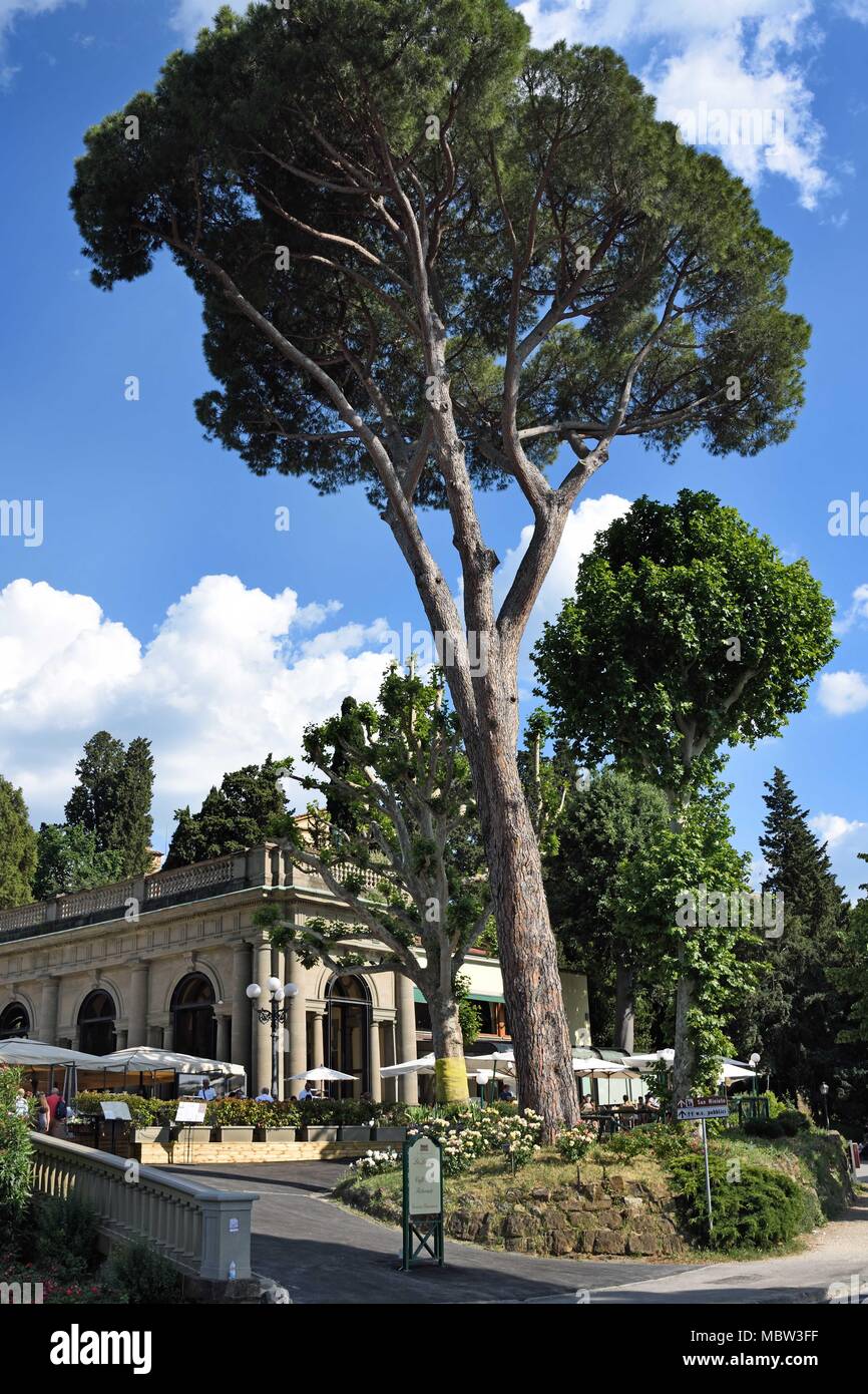 La Loggia Restaurant und Garten an der Piazzale Michelangelo Florenz - Toskana, Italien - Italienisch. Stockfoto