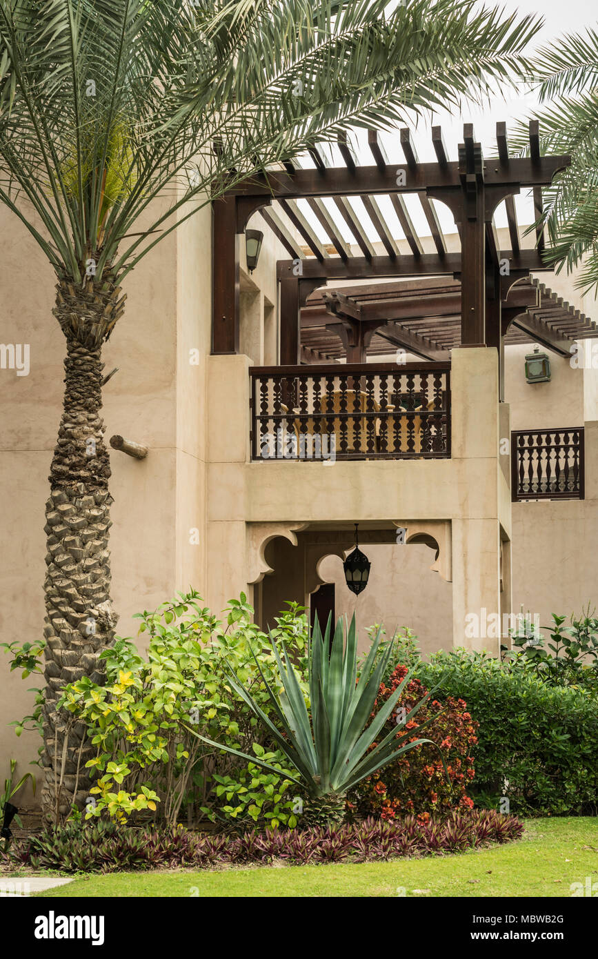 Eine Wohnung Balkon im Madinat Jumeirah Souk in Dubai, UIAE, Naher Osten. Stockfoto
