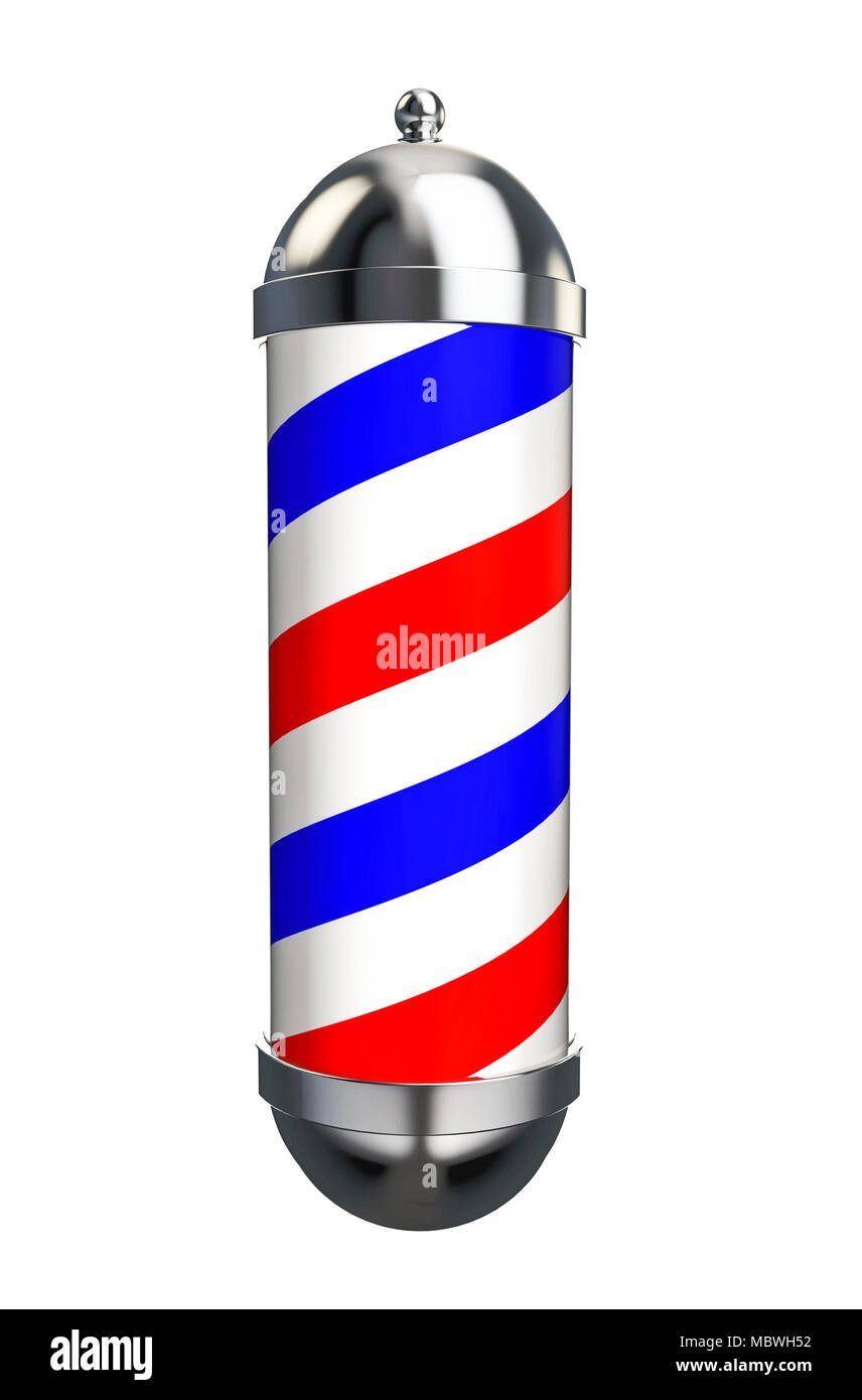 Barber Pole Zeichen isoliert auf weißem Hintergrund. 3D-Rendering Stockfoto