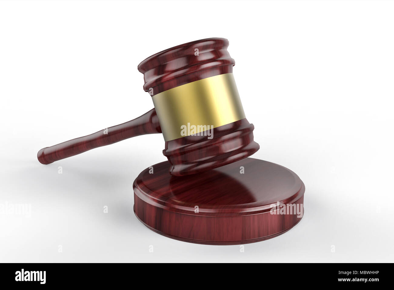 Richter Hammer auf Weiß. Recht und Gesetz Konzept. Close Up. 3D-Darstellung Stockfoto