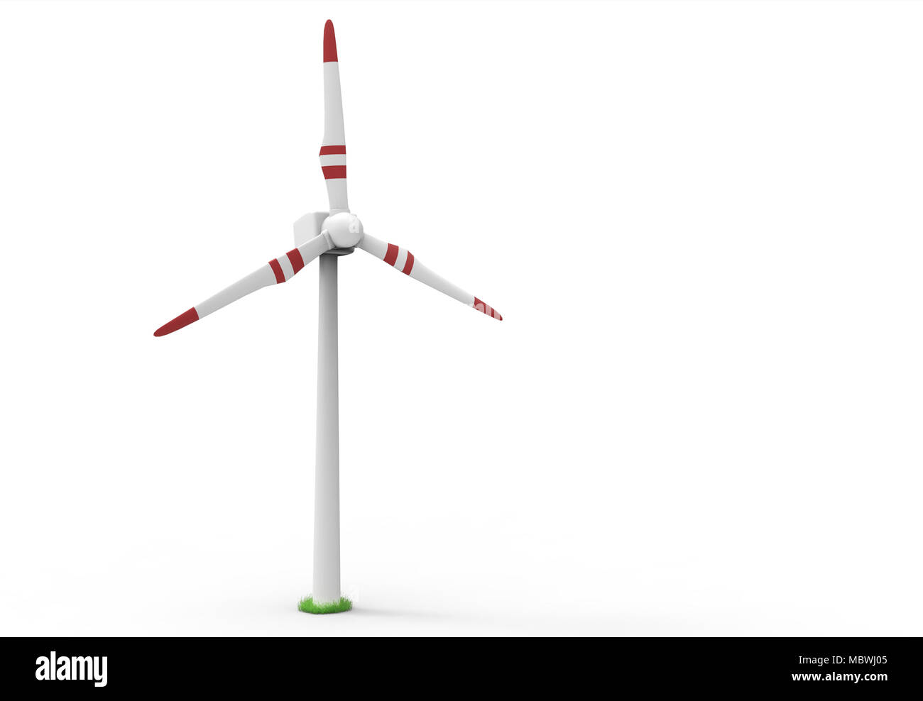 Windkraftanlage auf weißem Hintergrund. Erneuerbare Energie Konzept. 3D-Darstellung Stockfoto