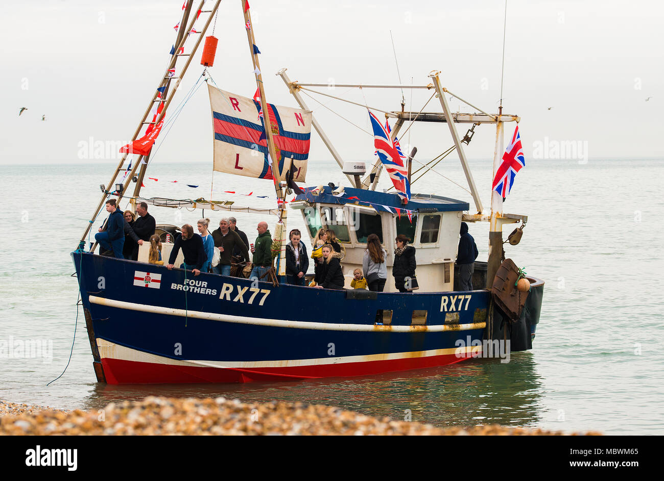 Angeln Für die Demonstration von Fischern in Hastings, East Sussex, aus Protest gegen die Politik der EU, die die Verwüstung der britischen Fischwirtschaft. Stockfoto