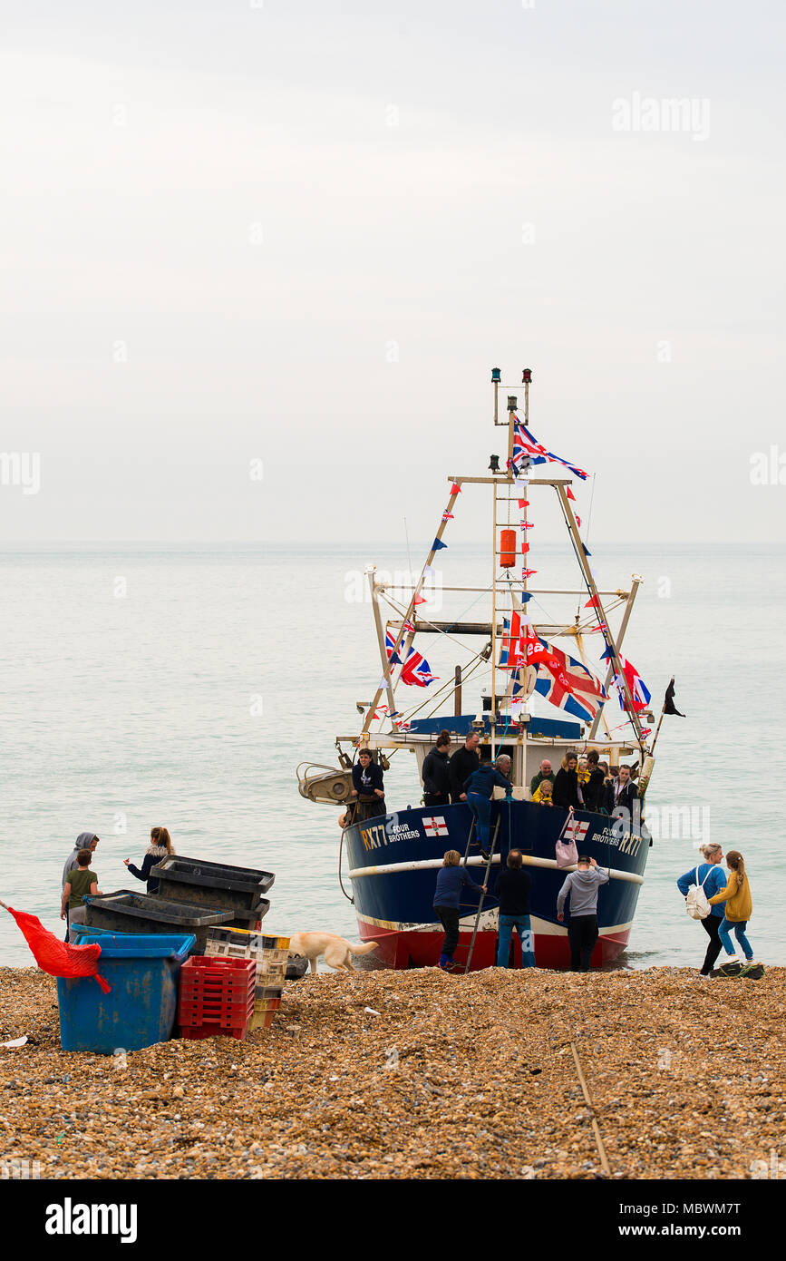 Angeln Für die Demonstration von Fischern in Hastings, East Sussex, aus Protest gegen die Politik der EU, die die Verwüstung der britischen Fischwirtschaft. Stockfoto