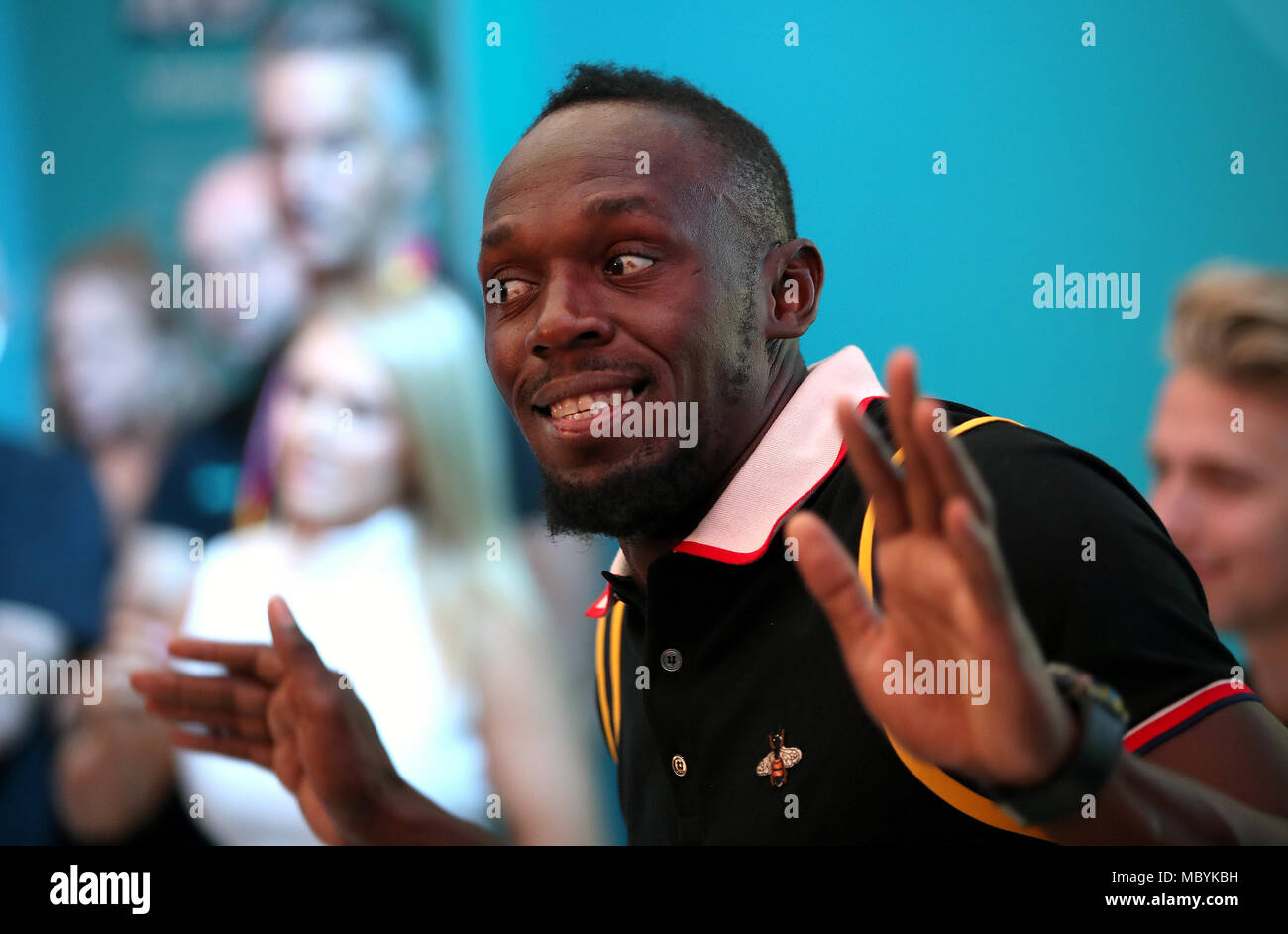 Usain Bolt während einer Pressekonferenz am Tag acht der Commonwealth Games 2018 in der Gold Coast, Australien. Stockfoto