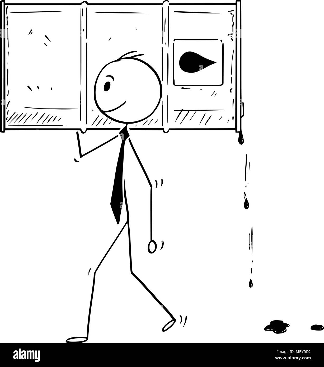 Cartoon der Unternehmer tragen Barrel Öl oder Kraftstoff Stock Vektor