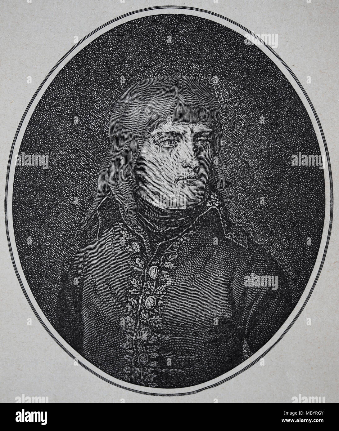 General Napoleon Bonaparte (1769-1821). Erste Konsul, für das Leben. Gravur, 19. Porträt. Stockfoto