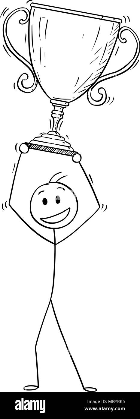 Cartoon des erfolgreichen Mann oder Geschäftsmann Holding eine Trophäe Schale Stock Vektor