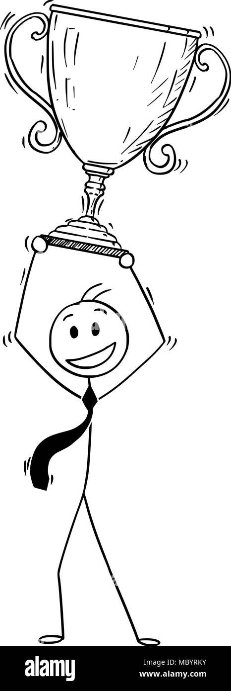 Cartoon des erfolgreichen Geschäftsmannes Holding eine Trophäe Schale Stock Vektor