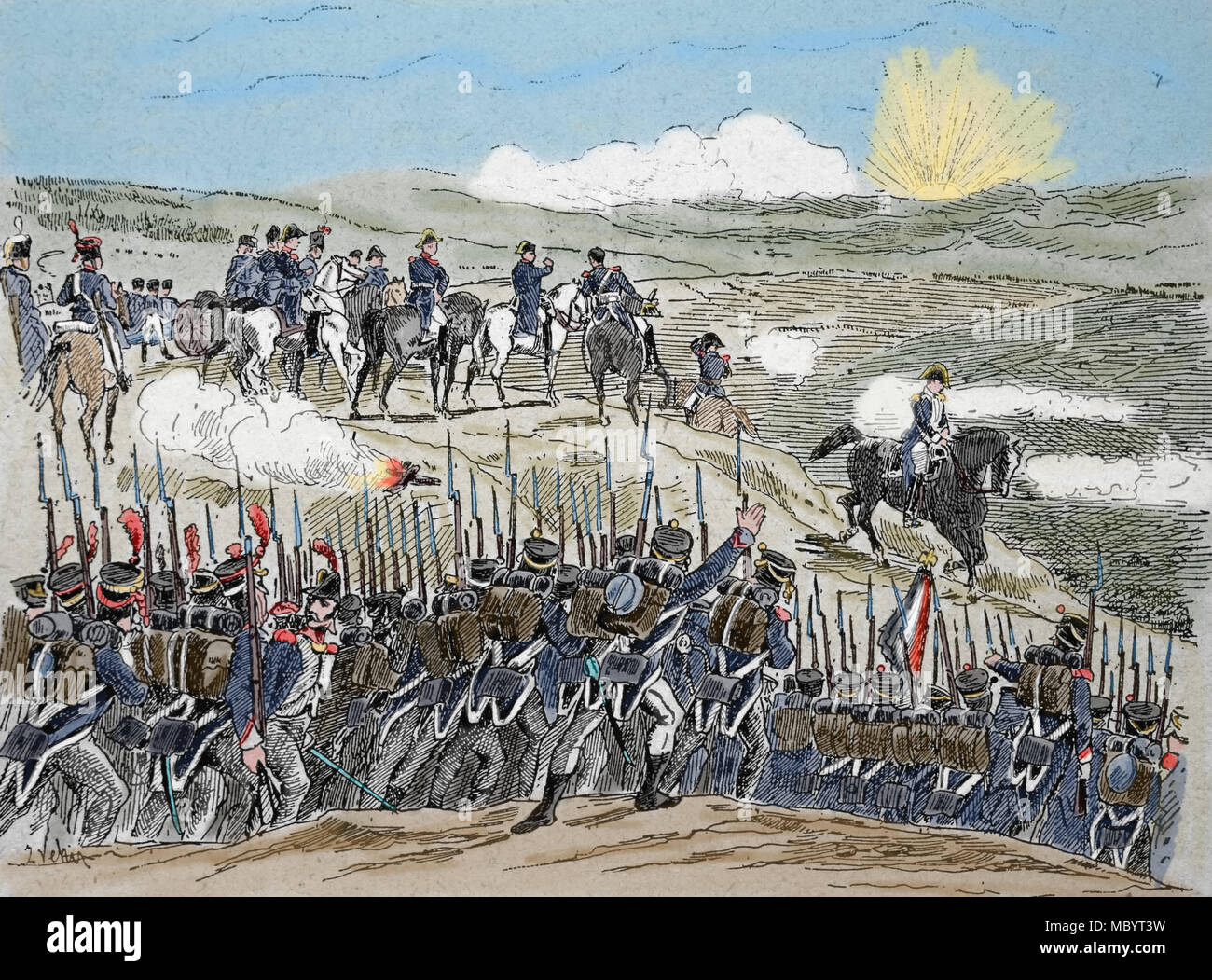 Schlacht von Austerlitz vom 2. Dezember 1805). Napoleonische Kriege, Teil der Krieg der Dritte Koalition. Gravur, 19. Stockfoto