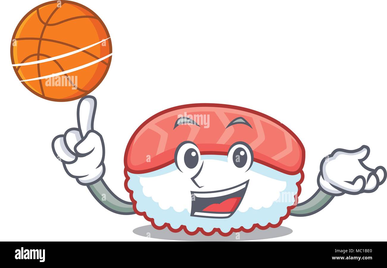 Mit Basketball sushi Lachs Charakter cartoon Vector Illustration Stock Vektor