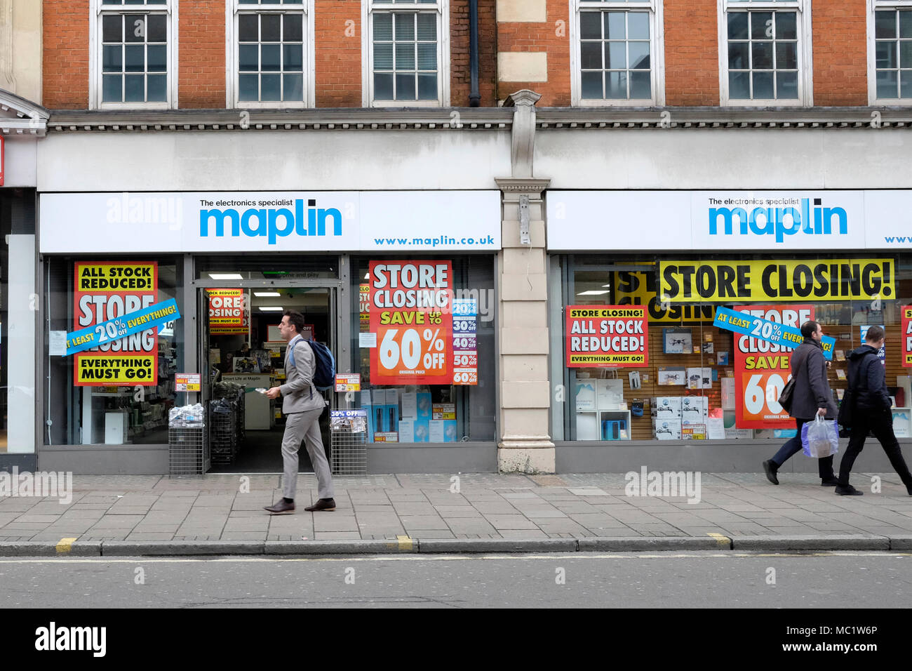Einen allgemeinen Überblick über Maplin Shop in der Tottenham Court Road, Central London. Stockfoto