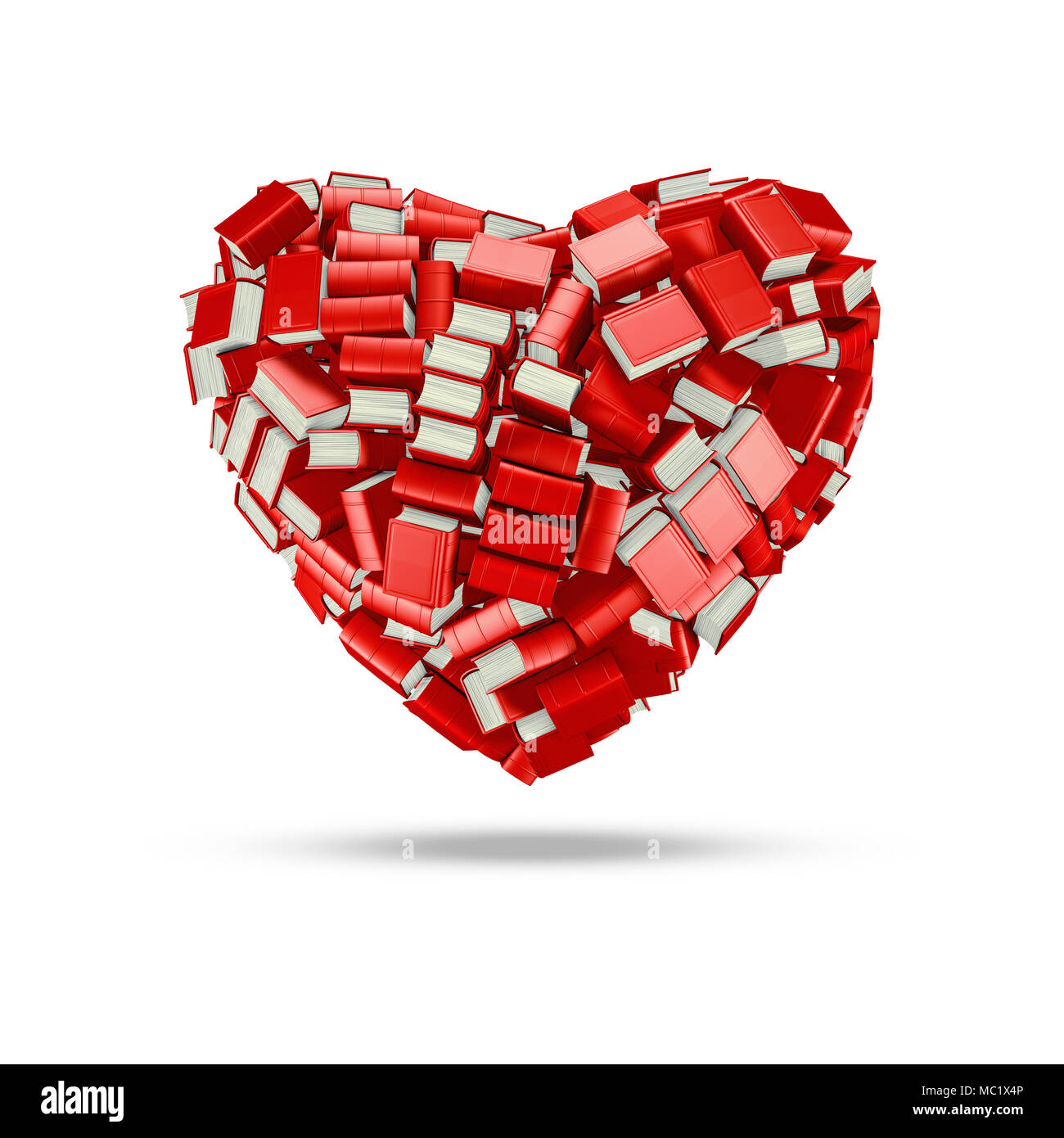 Den gelehrten Herz-/3D-Darstellung von Hunderten von Dick gebundene Bücher bilden Buchliebhaber Herz Stockfoto