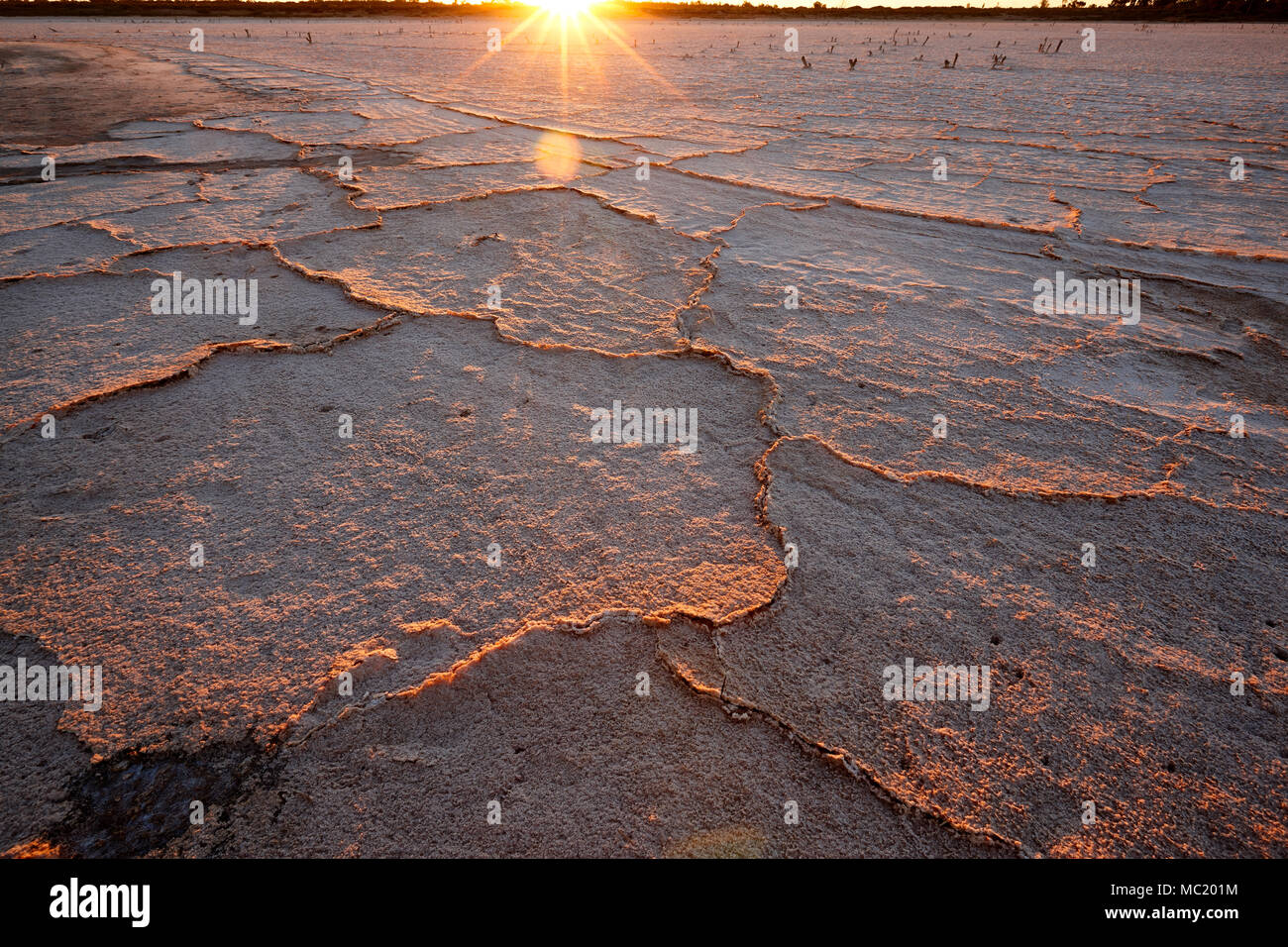 Ende Sommer und Wasser hat von diesem Salt Lake in der Nähe von Merbein verdampft. Stockfoto