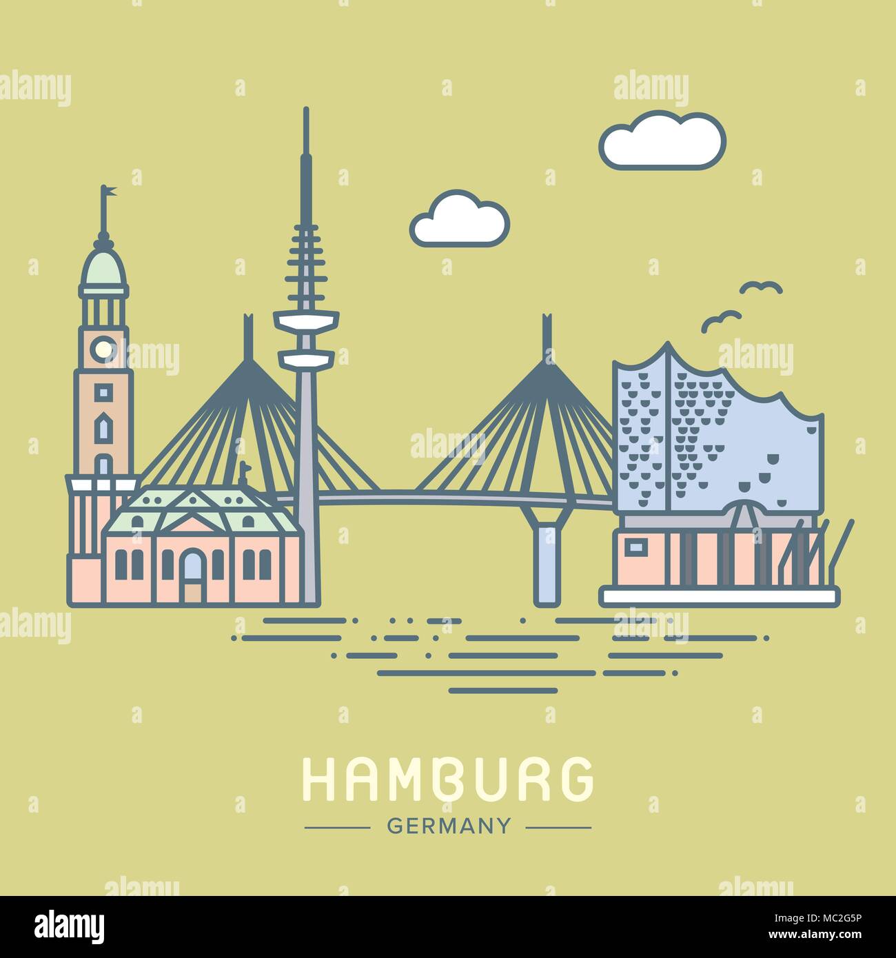 Symbol Leitung stil Hamburg City Flat Vector Illustration Stock Vektor