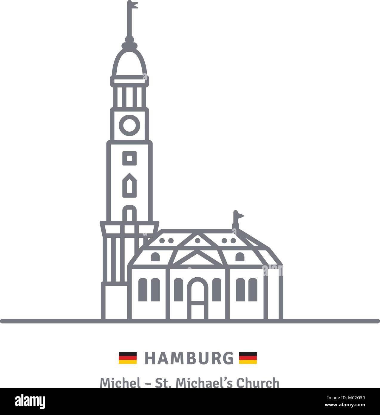 Symbol "Leitung von Saint Michaels Kirche in Hamburg, Deutschland, mit deutschen Fahnen Stock Vektor
