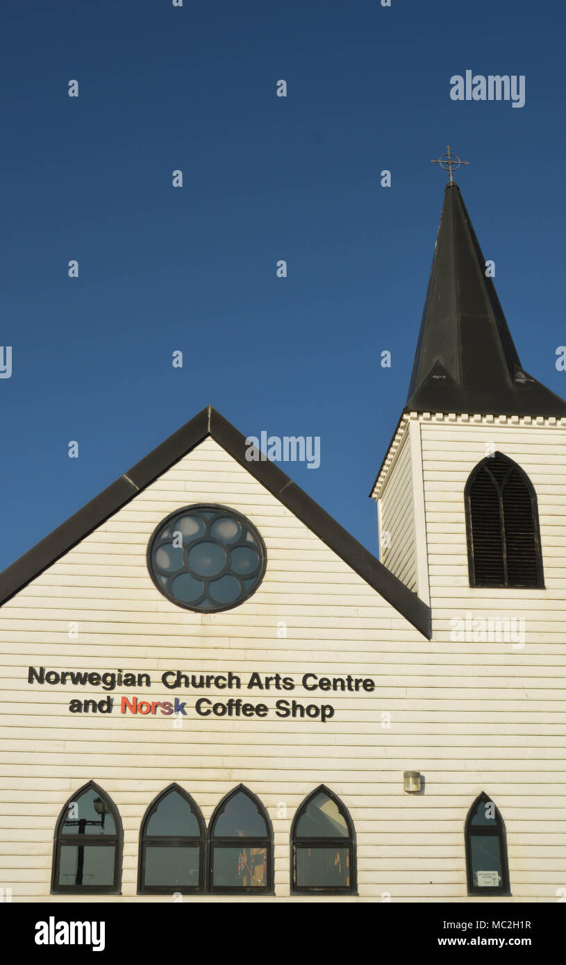 Die historische Norwegische Kirche in Cardiff Bay Stockfoto