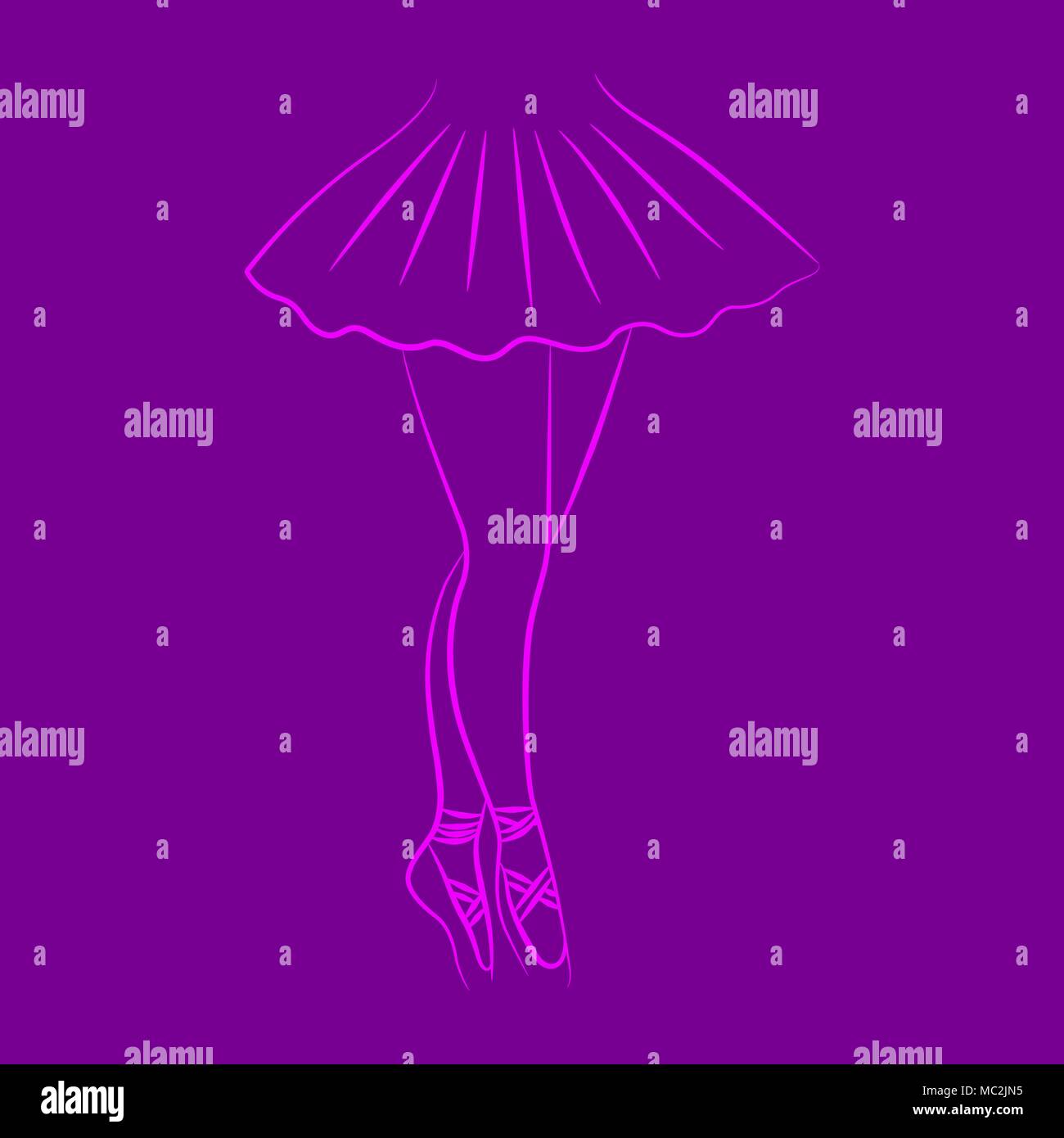 Schlanke ballerina Füße auf einem violetten Hintergrund Stock Vektor
