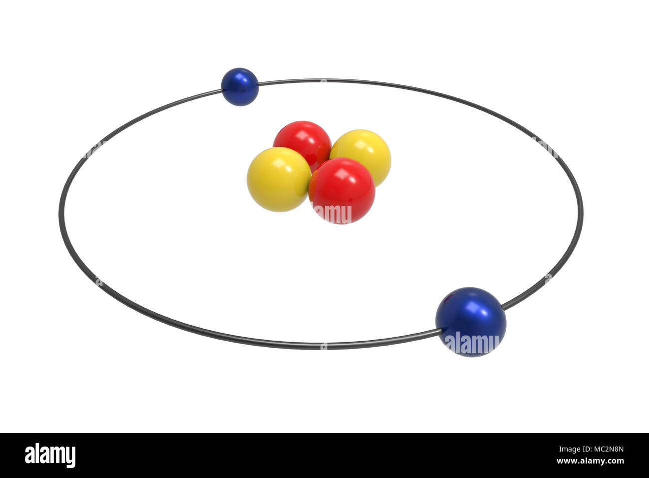 Bohrschen Atommodell von Helium Atom mit den Protonen, Neutronen und Elektronen. Wissenschaft und chemischen Konzept 3D-Bild Stockfoto