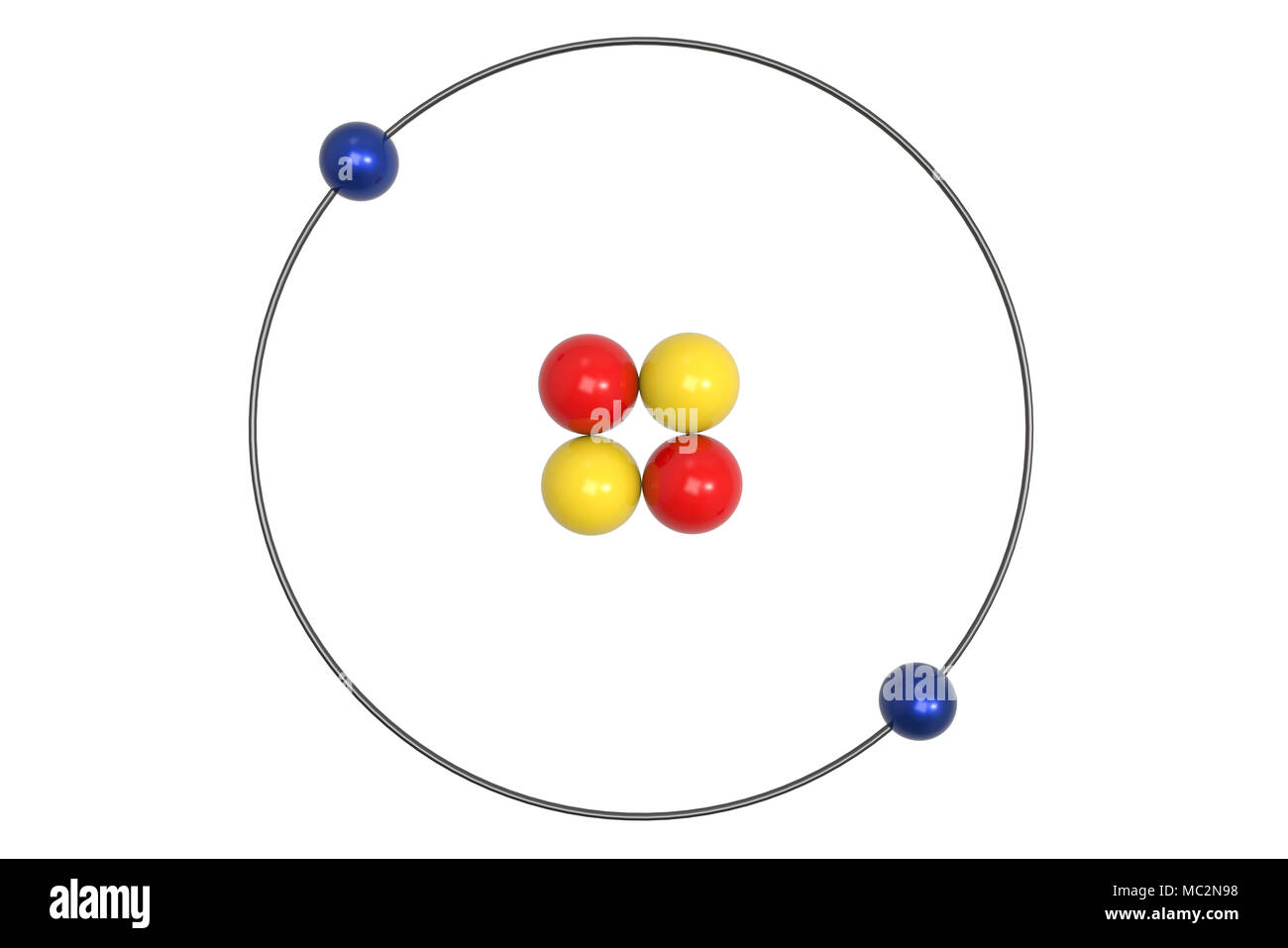Helium Atom Bohr Modell mit den Protonen, Neutronen und Elektronen. Wissenschaft und chemischen Konzept 3D-Bild Stockfoto