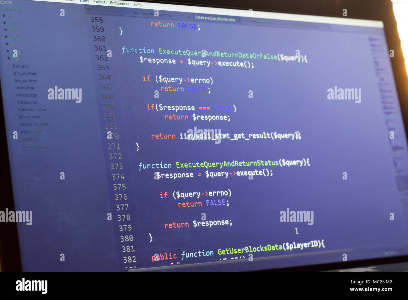 PHP-Code. Computer Quellcode. Abstrakte Bild der Web Developer. Die digitale Technologie moderne Hintergrund. Code wird von mysel erstellt Stockfoto