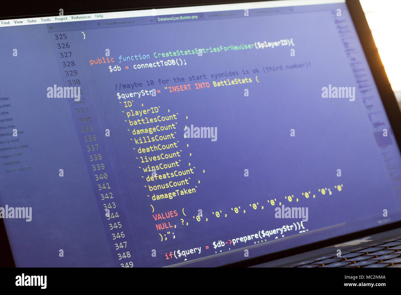 PHP-Code. Computer Quellcode. Abstrakte Bild der Web Developer. Die digitale Technologie moderne Hintergrund. Code wird von mysel erstellt Stockfoto